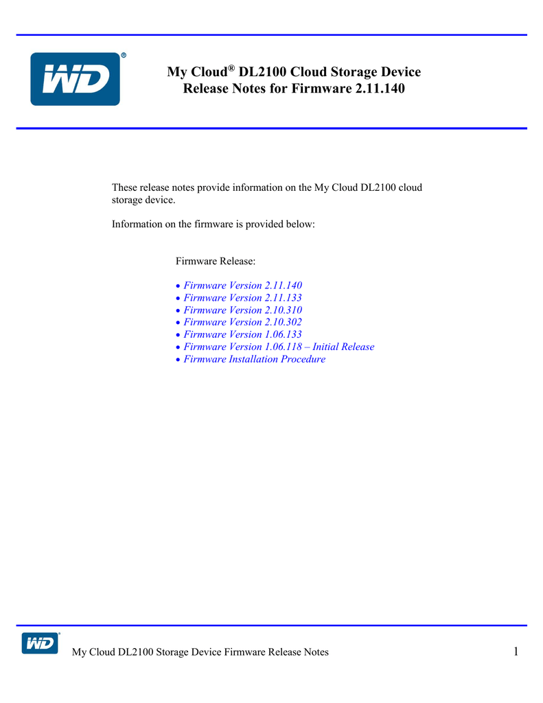 My Cloud Dl2100 Cloud Storage Device Release Notes For Firmware 2 11 140 Manualzz