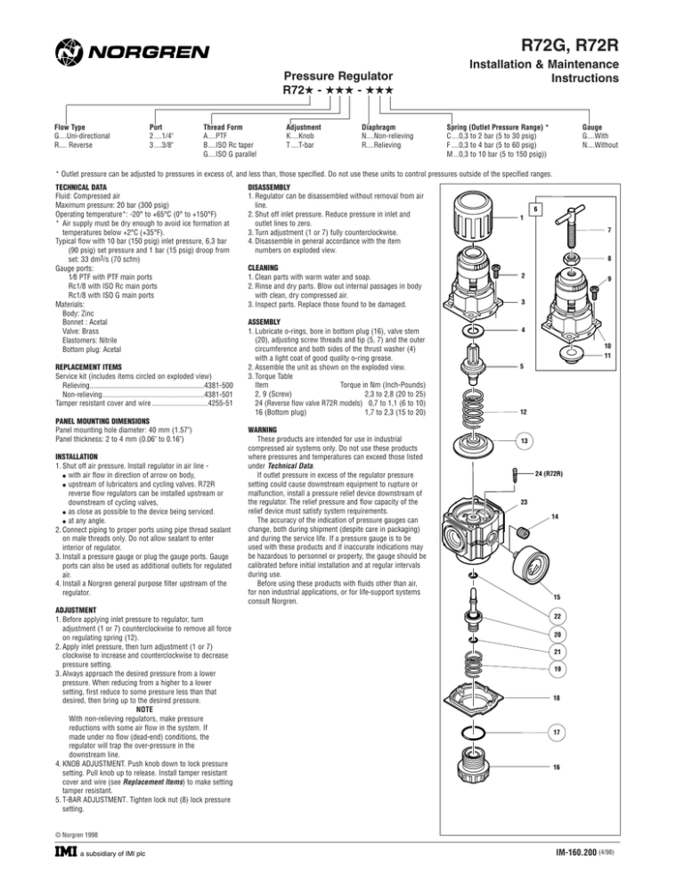 Excelon R72G2AS007 Air Pressure Regulator Manual Manualzz