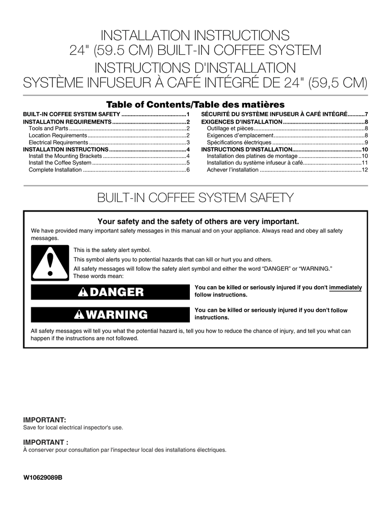 JennAir JBC7624BS0 Coffee Maker Installation guide Manualzz