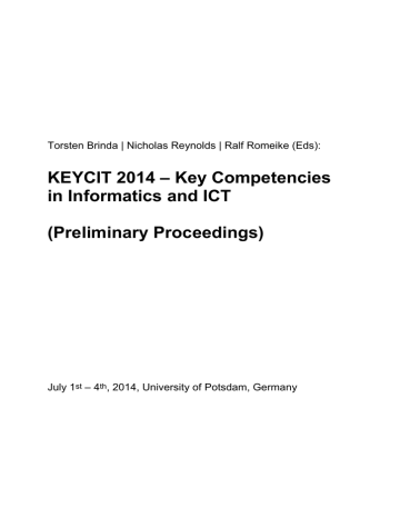 Pre Proceedings Of Keycit 2014 T Brinda N Reynolds R Romeike Eds Manualzz