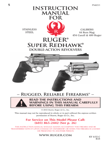 Ruger Super Redhawk Factory Owners Manual