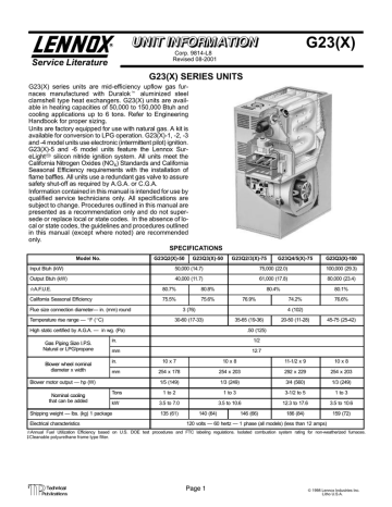Lennox G23Q4/5X-100 Unit Information | Manualzz