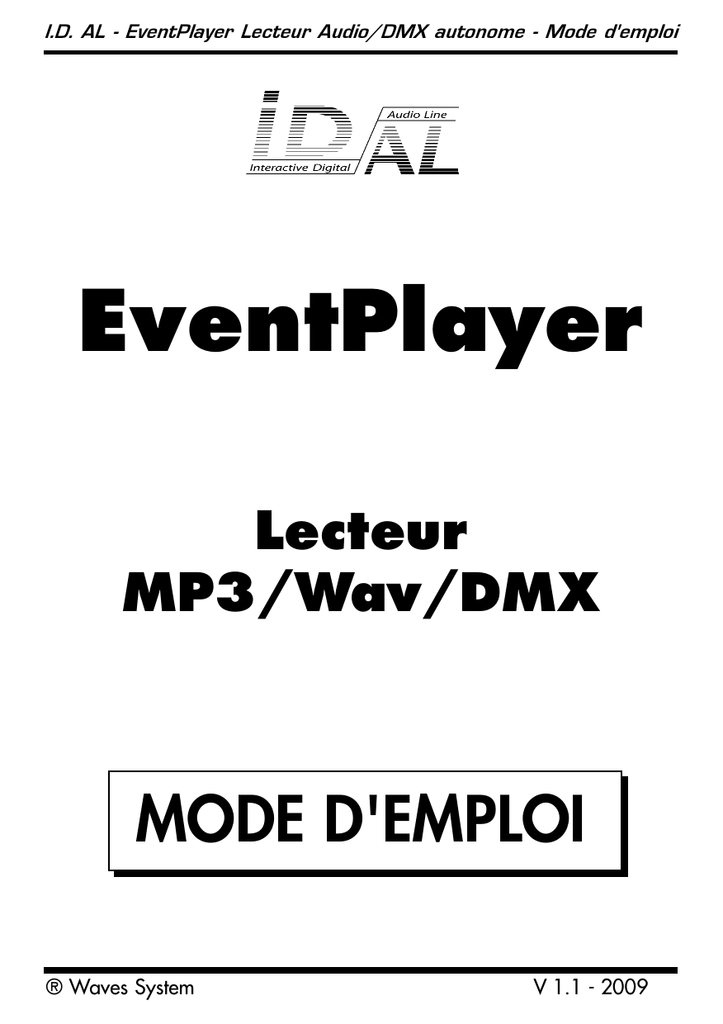 EventPlayer MODE D'EMPLOI Lecteur MP3/Wav/DMX Manualzz