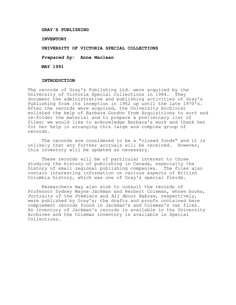 The Records Of Gray S Publishing Ltd Were Acquired By The Manualzz