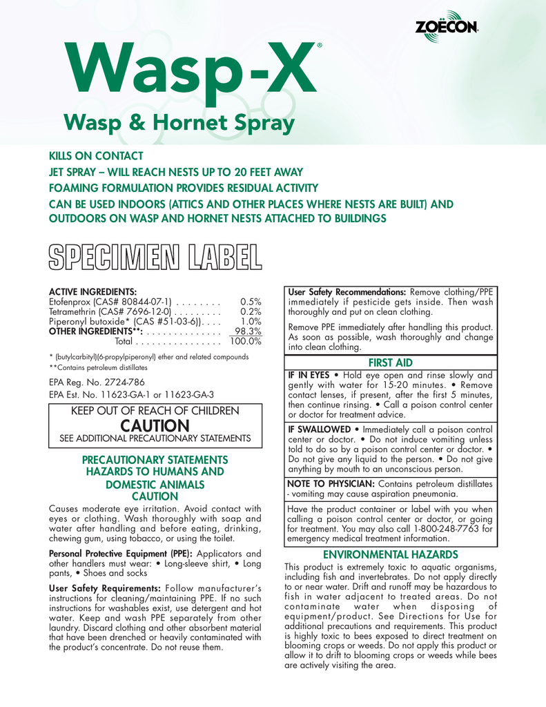 Wasp X Wasp Hornet Spray Label Manualzz