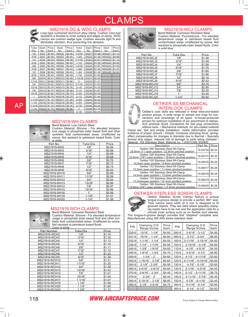 Oetiker 1 Ear Clamp Size Chart