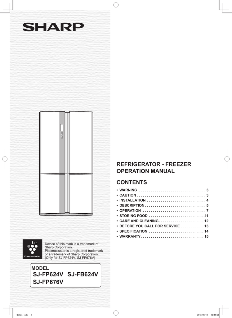 Sharp 676L French Door Fridge Operating instructions Manualzz