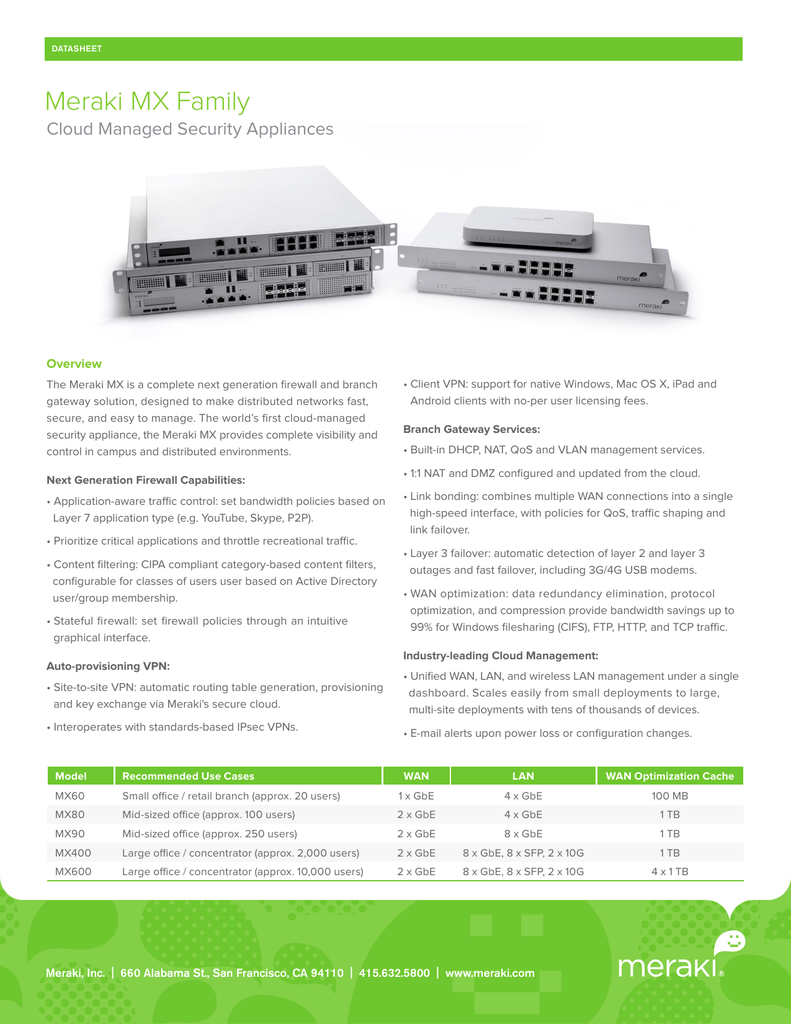 meraki security appliance on Meraki Mx Family Cloud Managed Security Appliances Overview Manualzz
