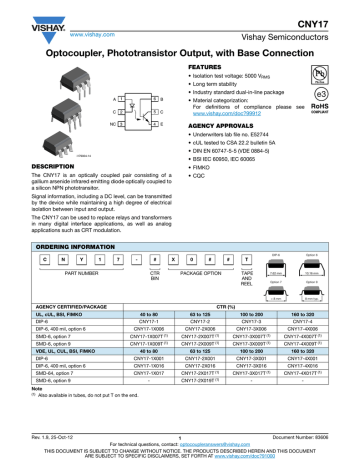 phototransistor 5000vrms Vishay Semiconductor cny17-4 optocoupleur phototransistor 5000vrms Vishay Semiconductor cny17-4 optocoupleur