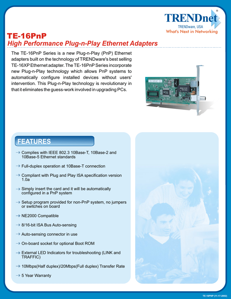 Trendnet Te 16pnp High Performance Plug N Play Ethernet Adapters Datasheet Manualzz