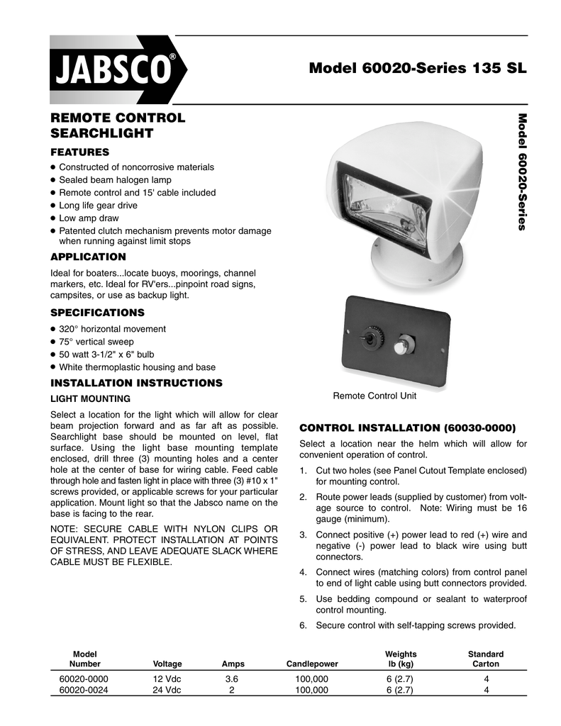 JABSCO 60020-0000 Installation instructions | Manualzz  Itt Jabsco Search Light Wiring Diagram 1998    Manualzz