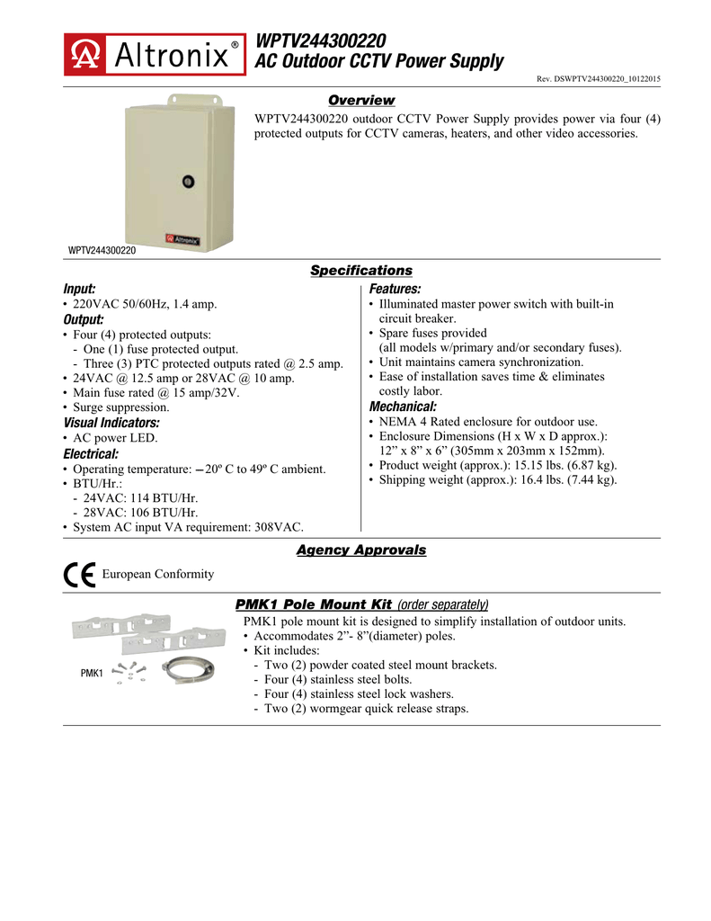 Altronix T2428100WP Outdoor AC Power Supply NEMA 4 Enclosure 24VAC.