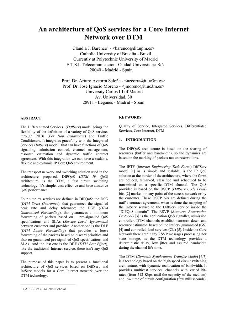 An Architecture Of Qos Services For A Core Internet Network Over Dtm Manualzz