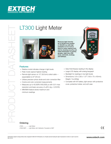 Extech Instruments LT300 Light Meter Datasheet | Manualzz