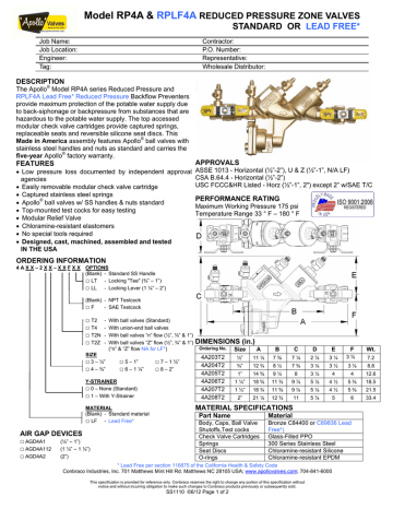 Apollo Valves 4A205T4F RP4A Series 1 in. Bronze Push 175 psi Backflow ...