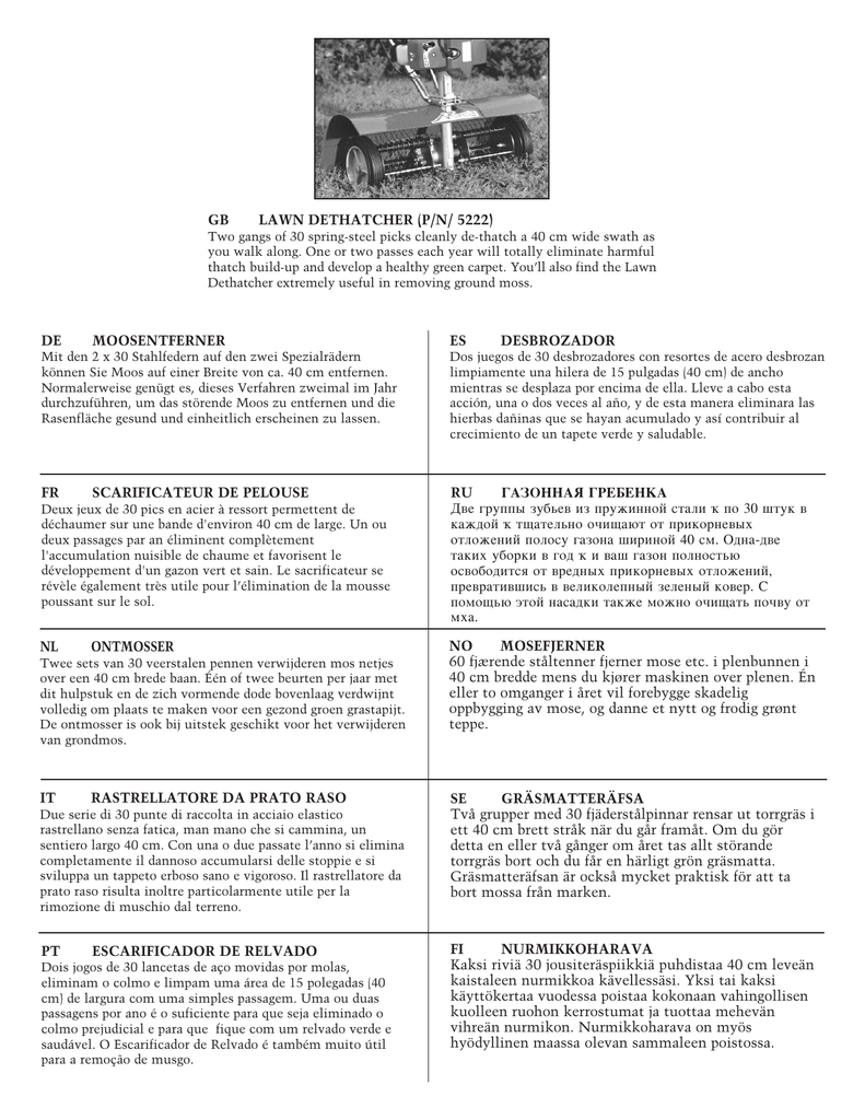 Dethatcher Rake Manualzz