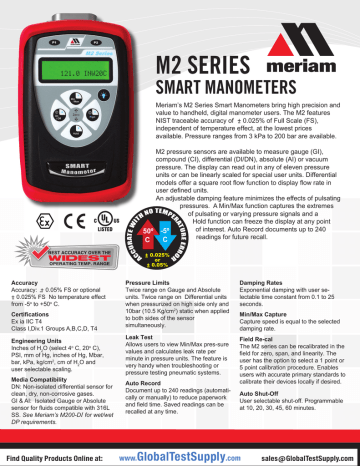 Meriam M2 M200, M2 M201 Smart Manometer Datasheet | Manualzz