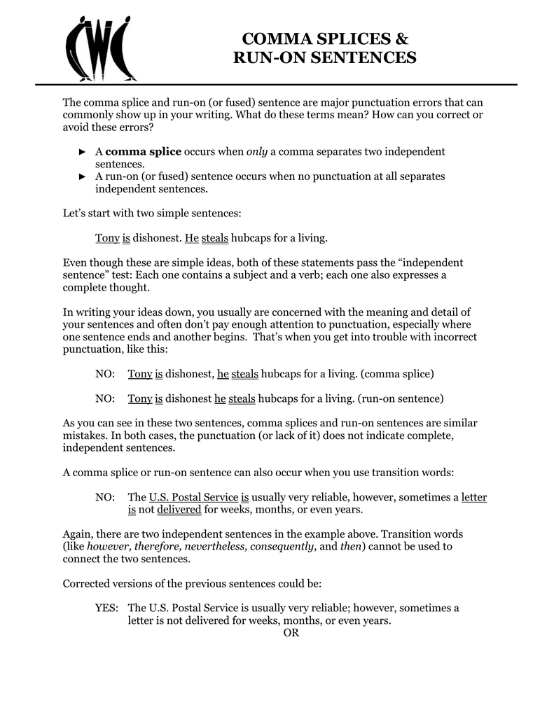 correcting comma splices run ons manualzz com fused sentence