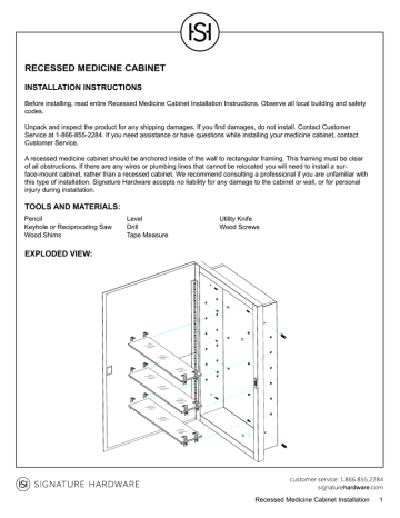 Recessed Medicine Cabinet Installation Instructions Manualzz Recessed Medicine Cabinet Installation, How Do You Install A Recessed Medicine Cabinet