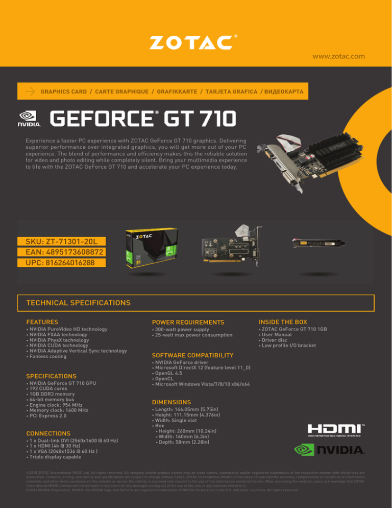 Zotac Geforce Gt 710 1gb Zt l Manualzz