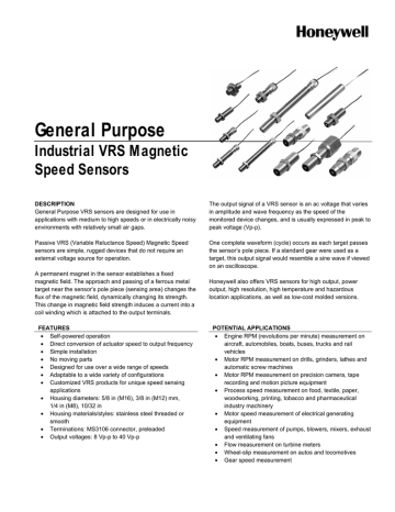 Honeywell General Purpose Series Industrial VRS Magnetic Speed Sensors Datasheet | Manualzz