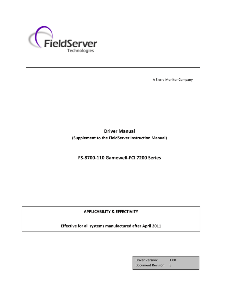 Protocol Driver Manual GamewellFCI Model 7200 8700110 Manualzz