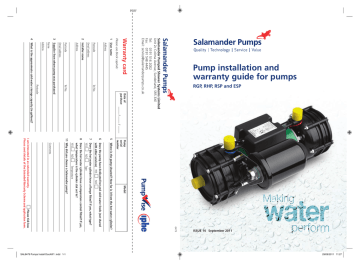 Salamander Centrifug - Pump Installation And Warranty Guide | Manualzz