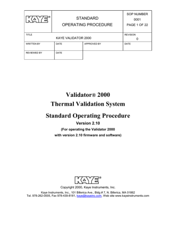 Kaye Validator 2000 User Manual | Manualzz