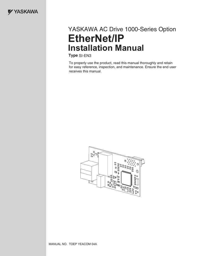 Ethernet Ip Installation Manual Yaskawa Ac Drive 1000 Series