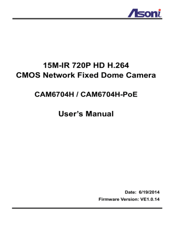 15M-IR 720P HD H.264 CMOS Network Fixed Dome Camera User’s Manual | Manualzz