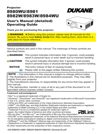 Dukane ImagePro 8980WU-L Projector User Manual | Manualzz