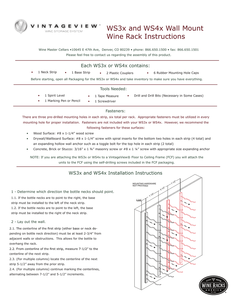 Ws3x And Ws4x Wall Mount Wine Rack Instructions Manualzz Com