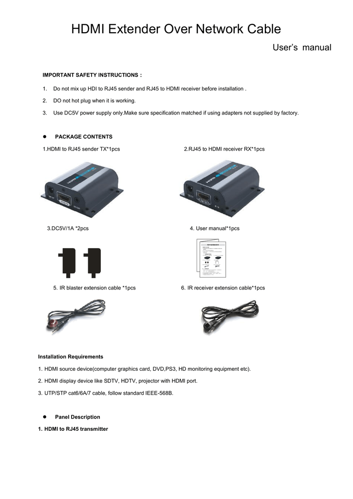 HDMI Extender Over Network Cable 's manual User Manualzz