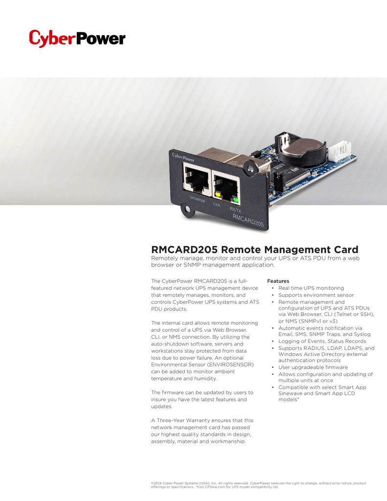 Snmp карта cyberpower rmcard205