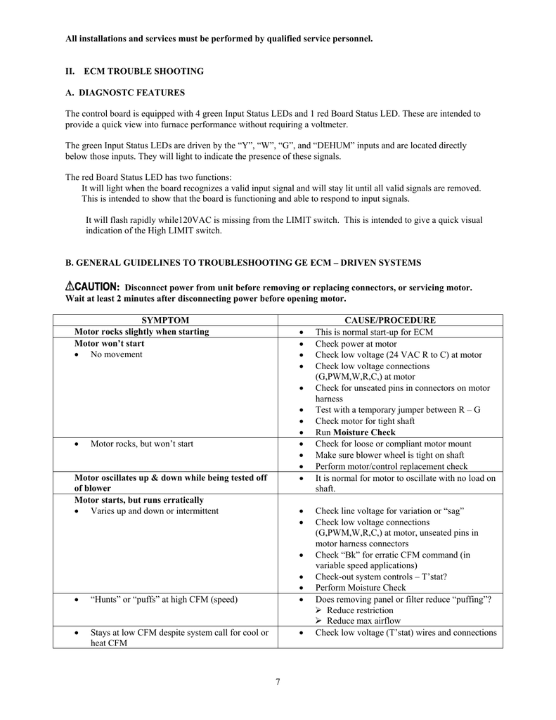 Ecm Motor Troubleshooting