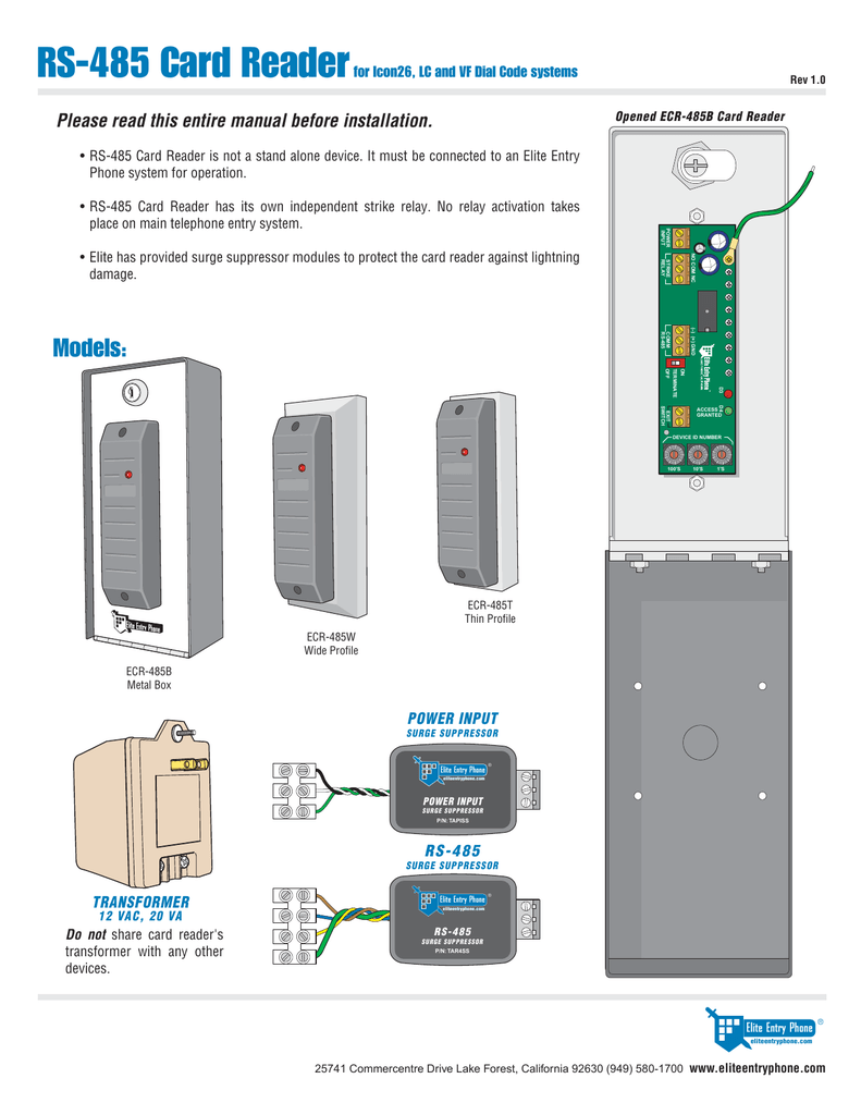 rs485 card reader please read this entire manual before