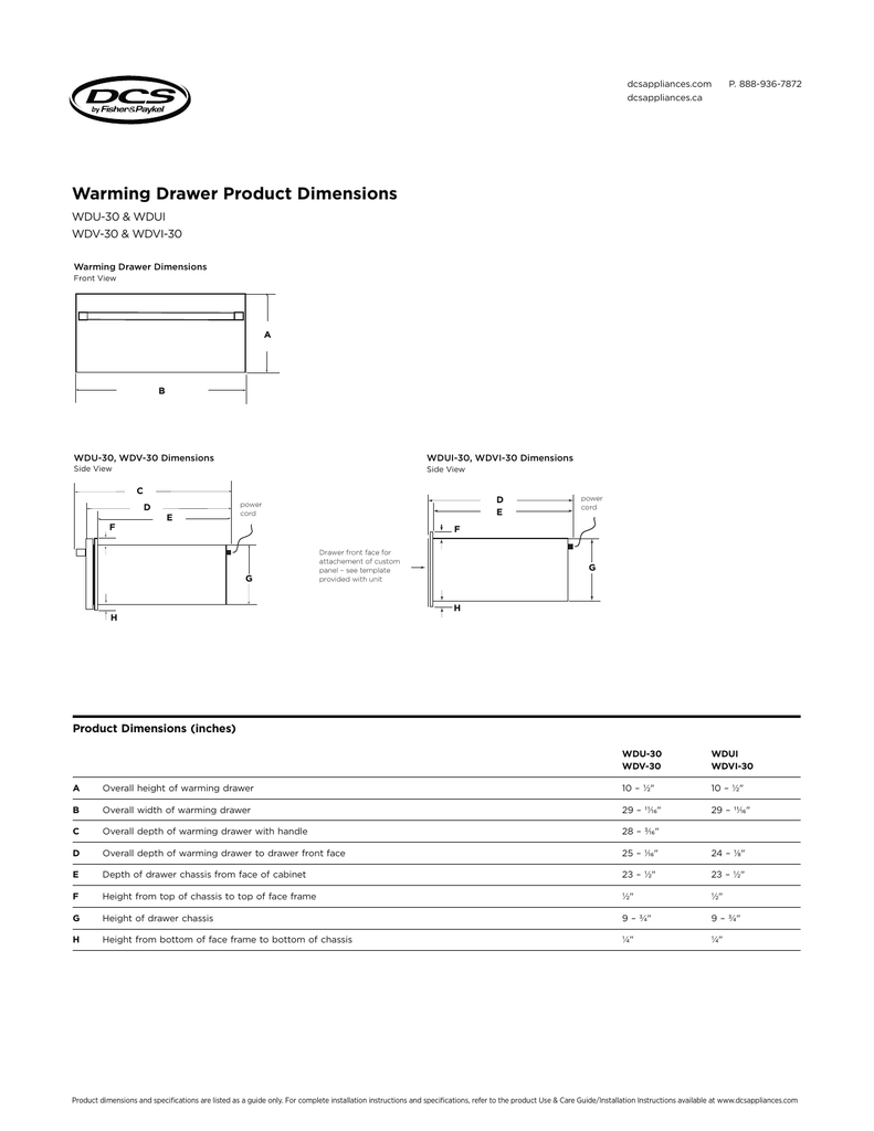 This Link Will Take You To View Spec Sheet Dcs Warming Drawer