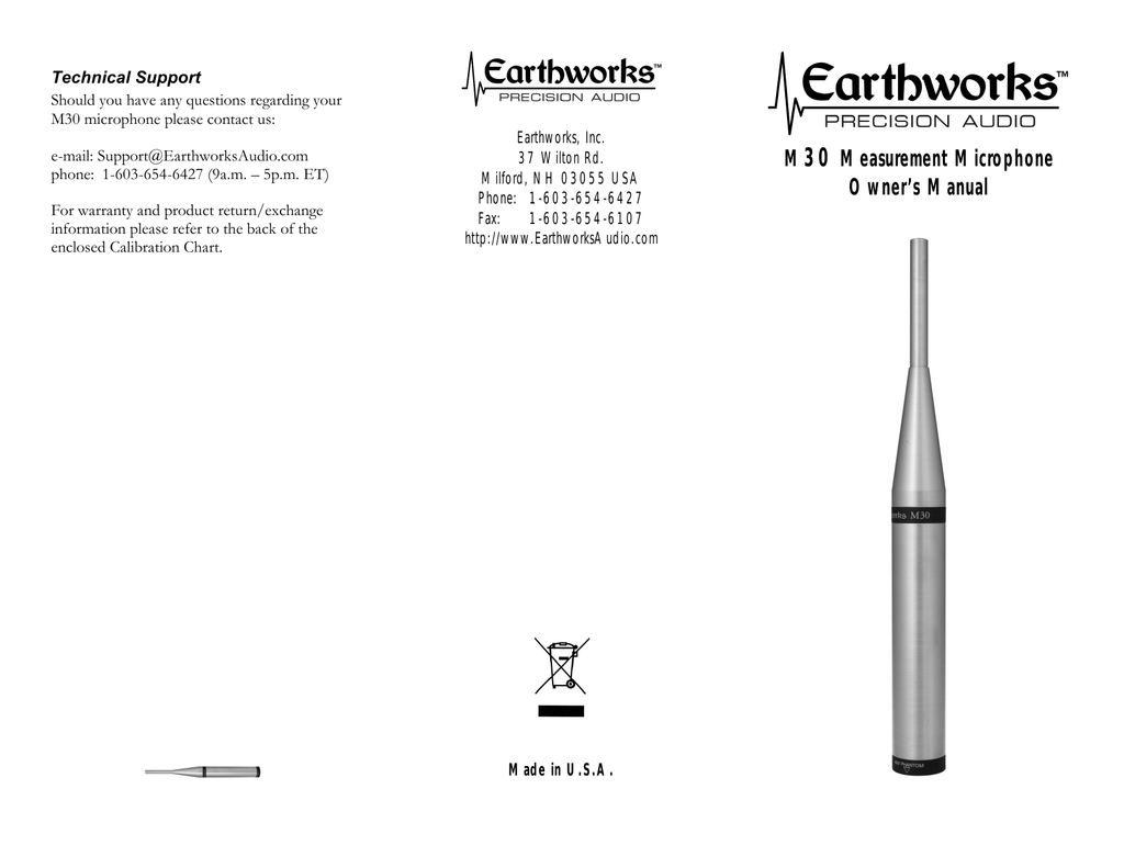 Earthworks M30 Manual Pdf 265 Kb Manualzz