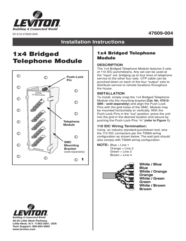 Leviton 47609-4DP 1 x 4 Combo Phone and Data Board 