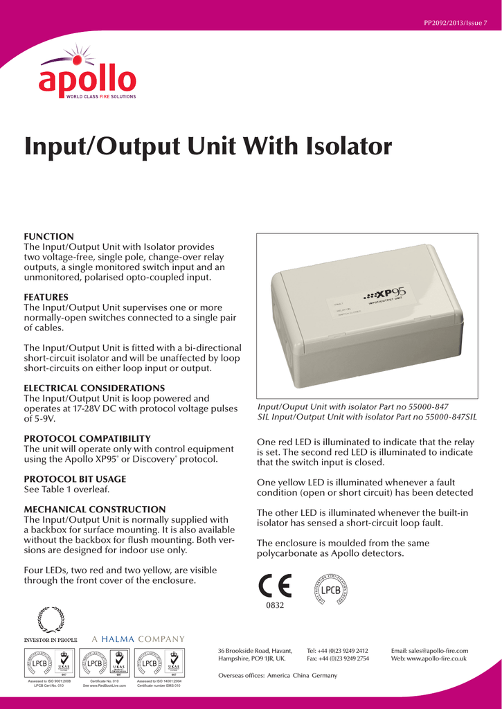 Input Output Unit 55000-847 APO I/O device with short circuit isolator 