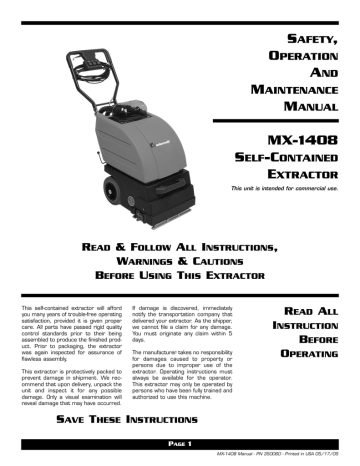 MasterCraft MX-1408 Extractor Safety, Operation And Maintenance Manual | Manualzz