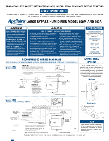 Aprilaire 600 Installation instructions | Manualzz