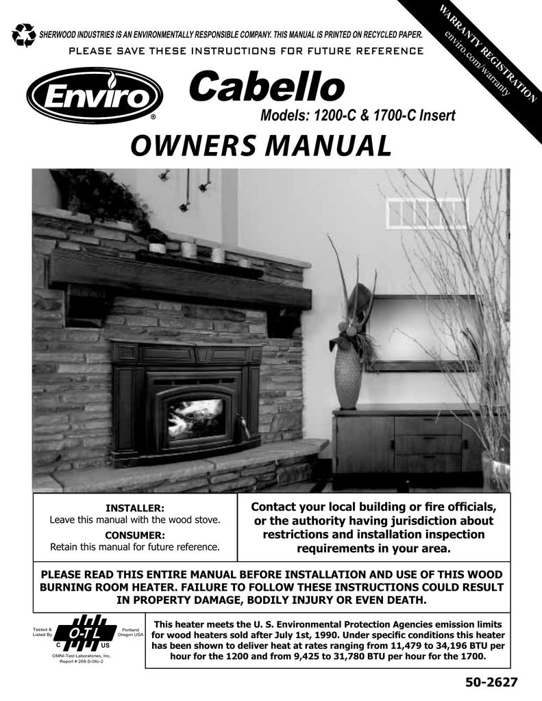 Enviro Boston 1700C Insert Owner's Manual Manualzz