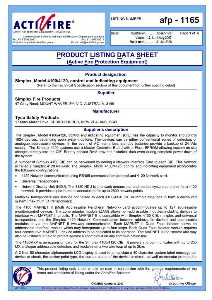 Simplex, Model 4100/4120, control and indicating equipment | Manualzz