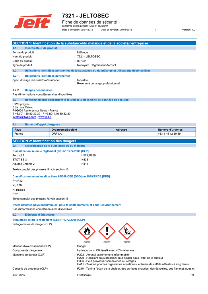 7321 - JELTOSEC Fiche de données de sécurité | Manualzz
