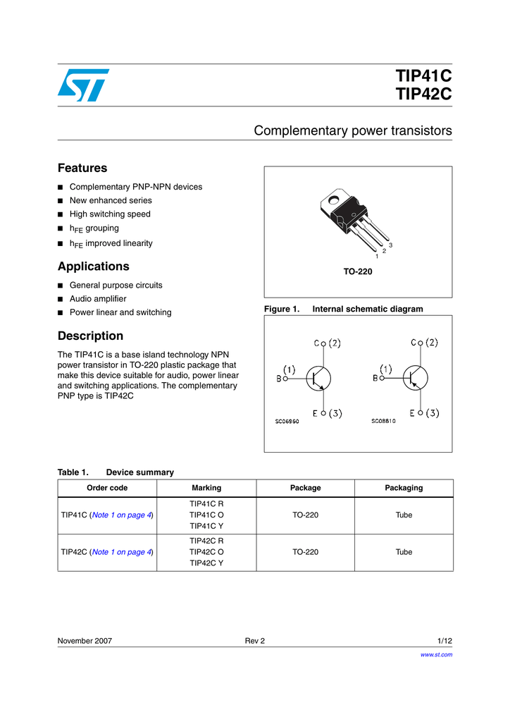 STMicroelectronics TIP41C Datasheet | Manualzz