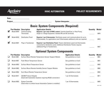 Aprilaire Model 8870 Project Worksheet | Manualzz