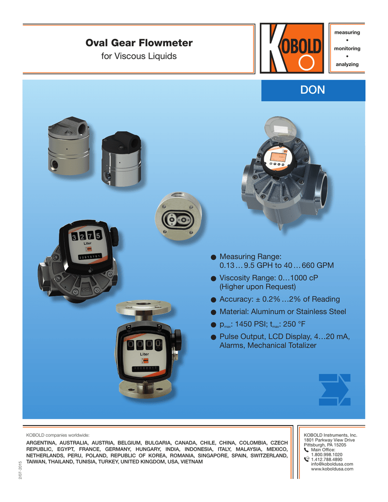 Kobold DON Series Oval Gear Flow Meters Manualzz
