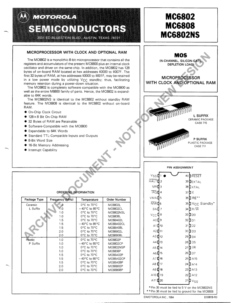 Motorola 6802 microprocessor datasheet | Manualzz