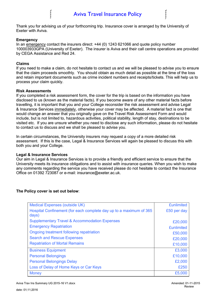 aviva travel insurance terms and conditions